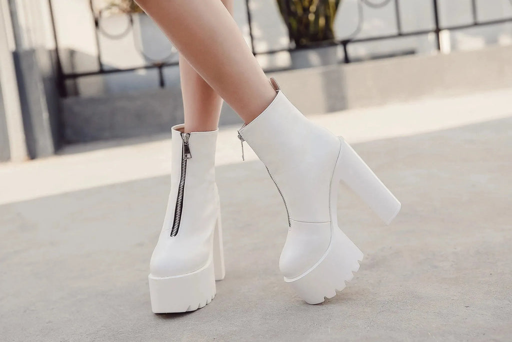 Zipper Platform Heel Boots - Boots - LeStyleParfait