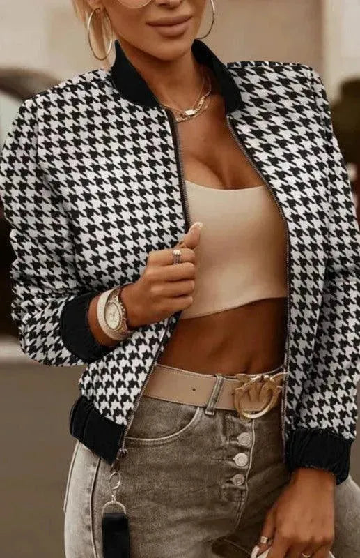 LeStyleParfait Women's Jackets Casual Jacket Zipper Round Neck Long Sleeves Printed-Women's Jacket