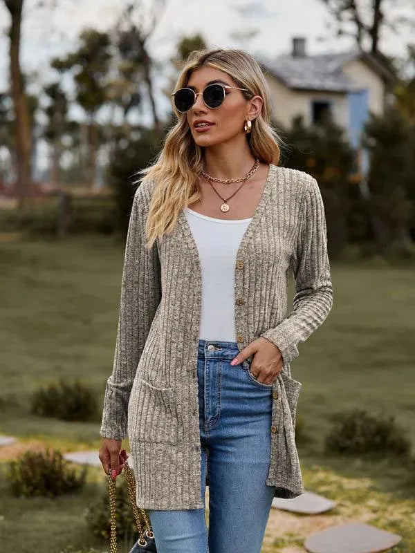 Brushed Pitted Ladies Cardigan Sweater - Cardigan Sweater - LeStyleParfait