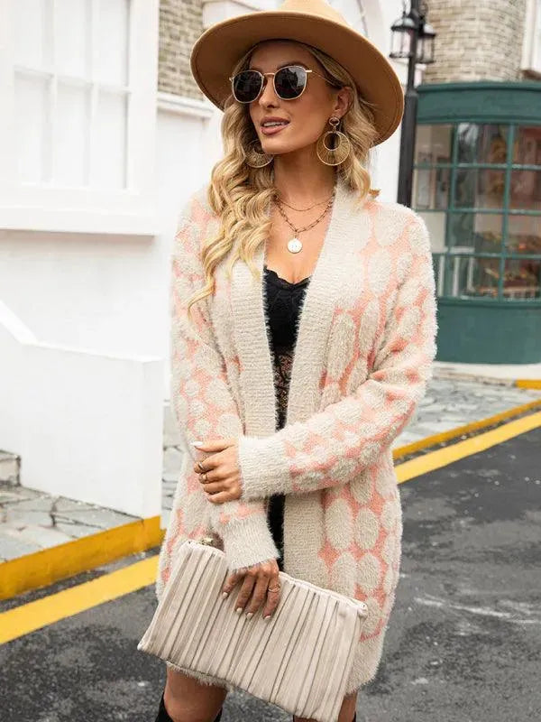 LeStyleParfait Women's Sweaters Casual Cardigan Geometric V-Neck Long Sleeves-Cardigan Sweater