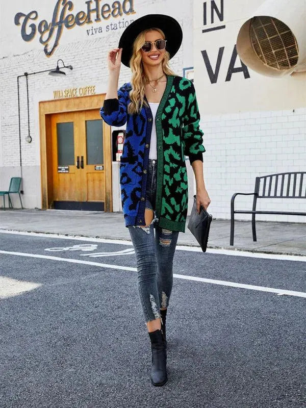 Mid-Length Leopard Knitted Cardigan Sweater - Cardigan Sweater - LeStyleParfait