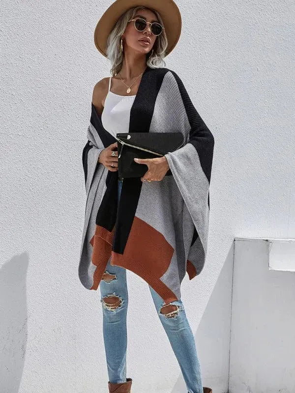 Women Plaid Oversized Loose Poncho - Poncho - LeStyleParfait