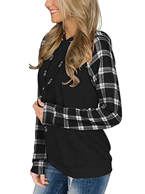 Women's Plaid Hoodie - Long Sleeve Comfort - Women Hoodie - LeStyleParfait