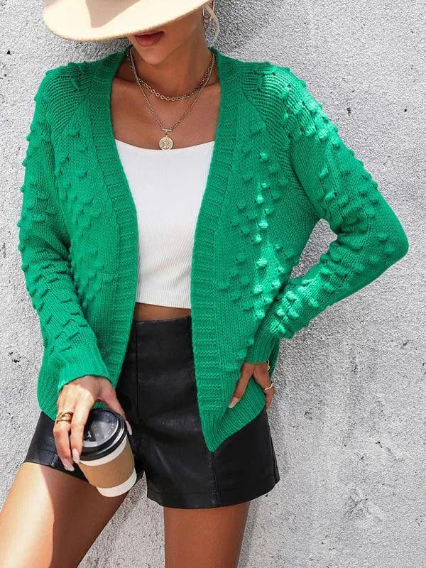 Women's 3D Textured V-Neck Button Cardigan Sweater