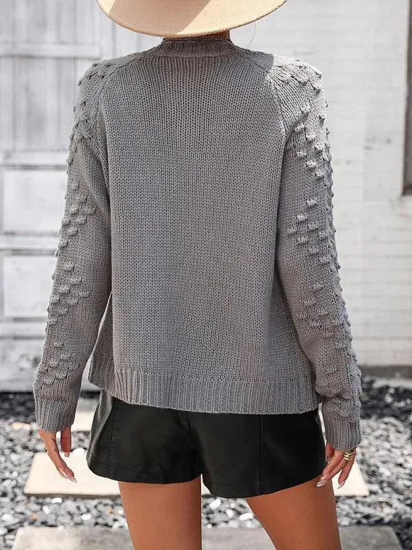 Women's 3D Textured V-Neck Button Cardigan Sweater